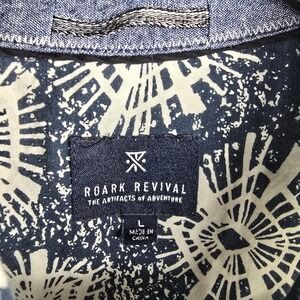 Roark Revival Mens Button Up Shirt Short Sleeve Blue White Pattern Size Large